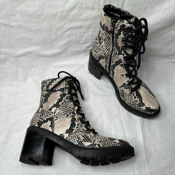 Marc Fisher Laboni Snake Print Lace-Up With Side Zip Combat Boots Womens 7.5 - Picture 3 of 12